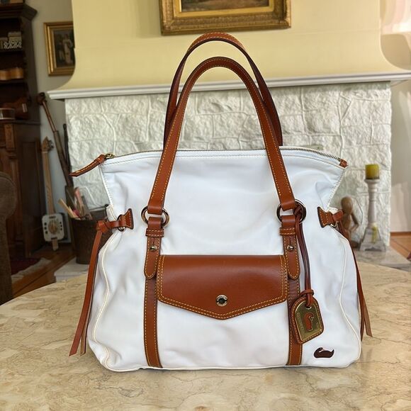 Dooney & Bourke Florentine Smith Bag Leather & White Nylon Vintage - Picture 2 of 16
